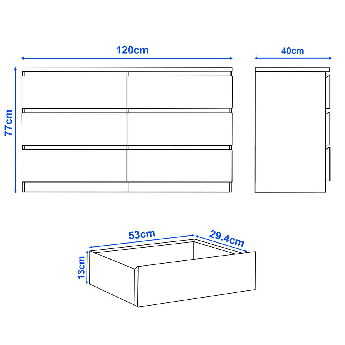 High Gloss Chest of Drawers – Tall & Wide Bedroom Storage Cabinet