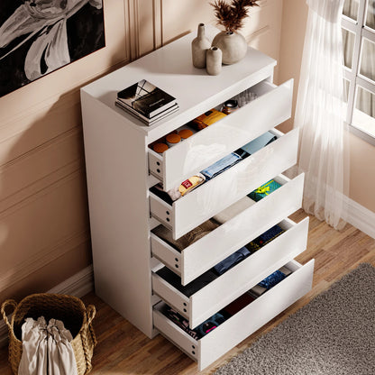 High Gloss Chest of Drawers – Tall & Wide Bedroom Storage Cabinet