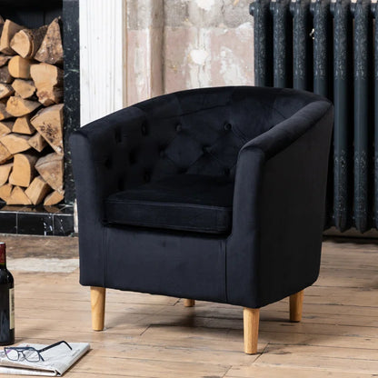 Tarbes Tufted Velvet Barrel Chair - Curved Accent ArmchairTarbes Velvet Barrel Chair