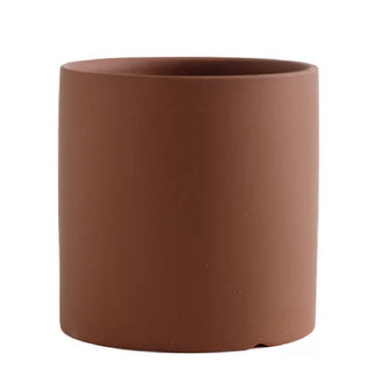 Nordic Ceramic Flowerpot – Cylindrical Succulent Planter with Drainage Tray