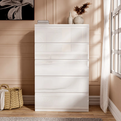 High Gloss Chest of Drawers – Tall & Wide Bedroom Storage Cabinet