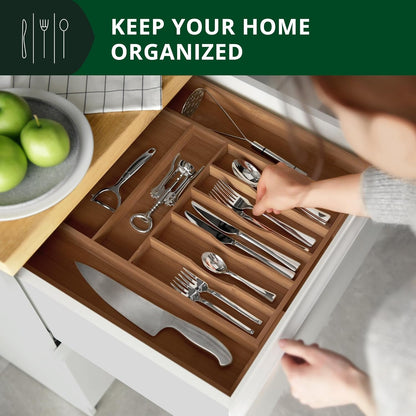 Bamboo Cutlery Tray – 9-Slot Kitchen Drawer Organiser for Flatware & Utensils