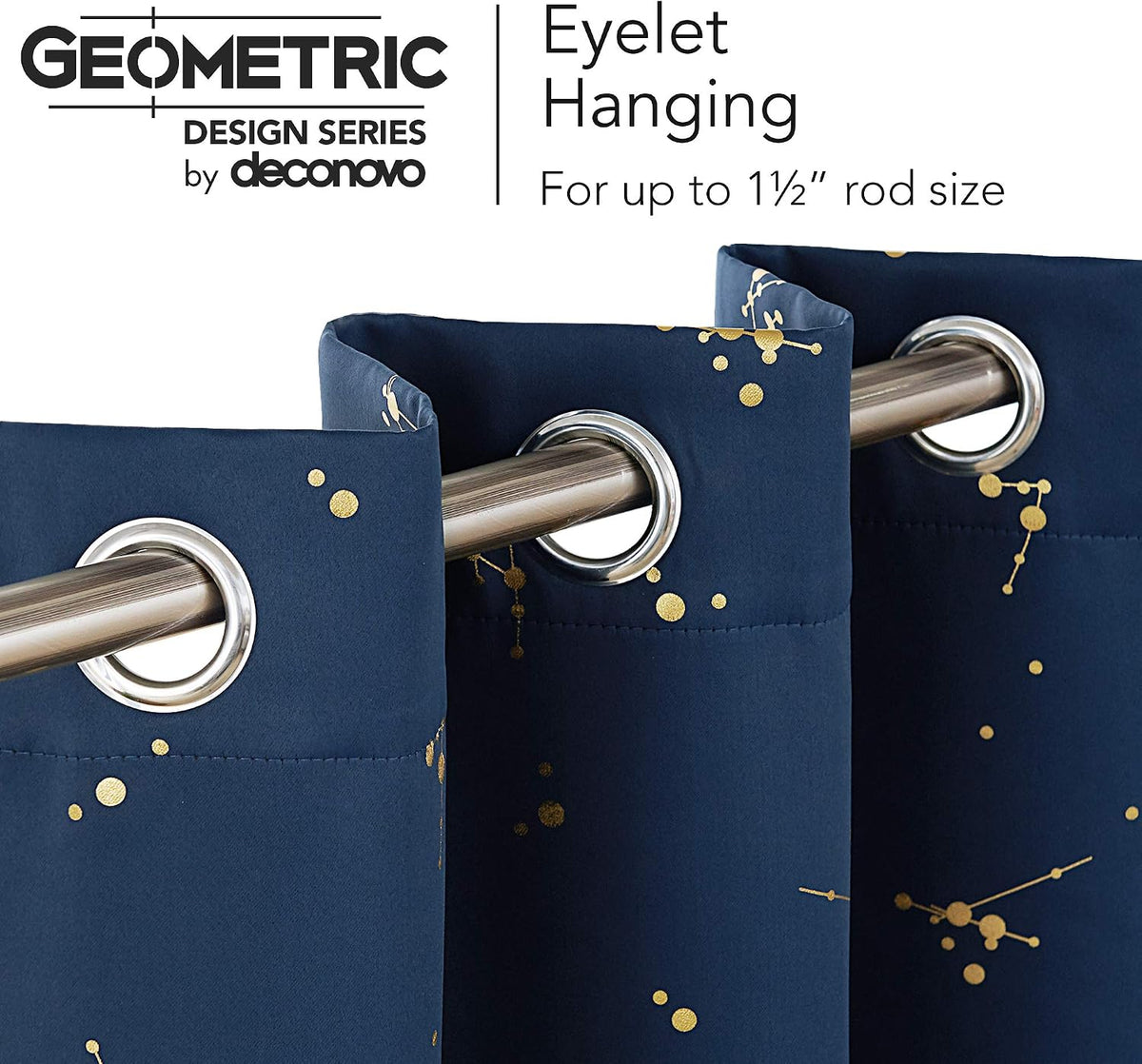 Gold Constellation Blackout Curtains – Thermal Insulated Eyelet Curtains, Navy Blue (2 Panels, 46 x 54")