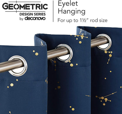 Gold Constellation Blackout Curtains – Thermal Insulated Eyelet Curtains, Navy Blue (2 Panels, 46 x 54")