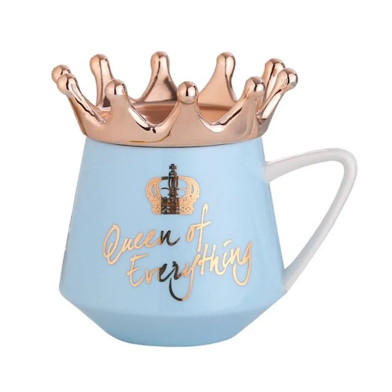 Creative Crown Ceramic Mug Cute Coffee Mug Milk Cup with Spoon Lids Coffee Tea Cup 300Ml Capacity Water Mugs X-Mas Gift