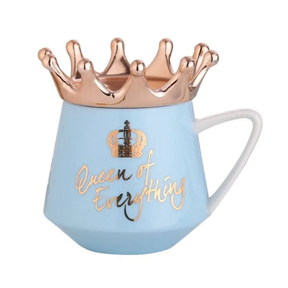 Creative Crown Ceramic Mug Cute Coffee Mug Milk Cup with Spoon Lids Coffee Tea Cup 300Ml Capacity Water Mugs X-Mas Gift