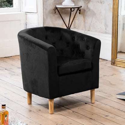 Tarbes Tufted Velvet Barrel Chair - Curved Accent ArmchairTarbes Velvet Barrel Chair