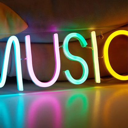 Chi-Buy LED Neon MUSIC USB Powered Neon Signs Night Light 3D Wall Art & Game Room Bedroom Living Room Decor Lamp Signs