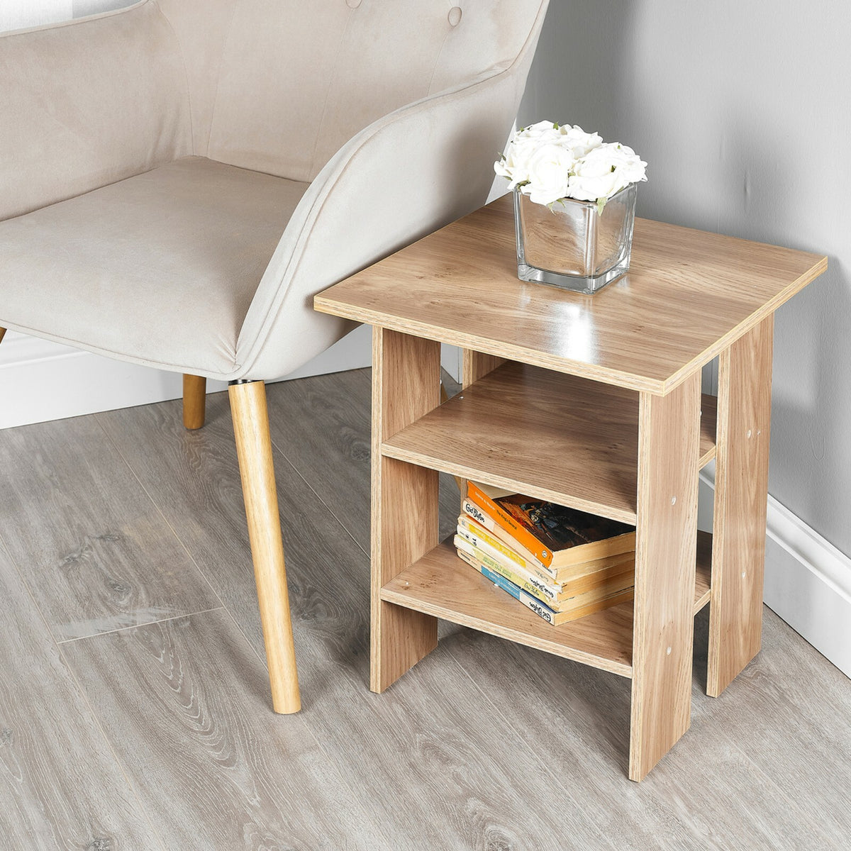 2 Tier Wooden Side End Table Nightstand Furniture Living Room Bedroom Storage