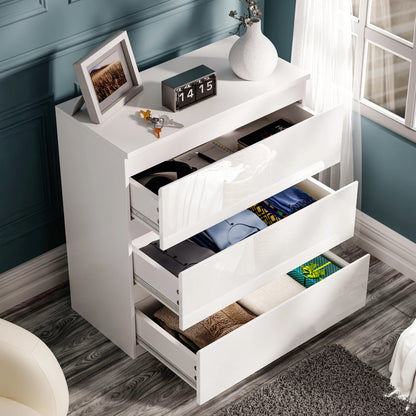 High Gloss Chest of Drawers – Tall & Wide Bedroom Storage Cabinet