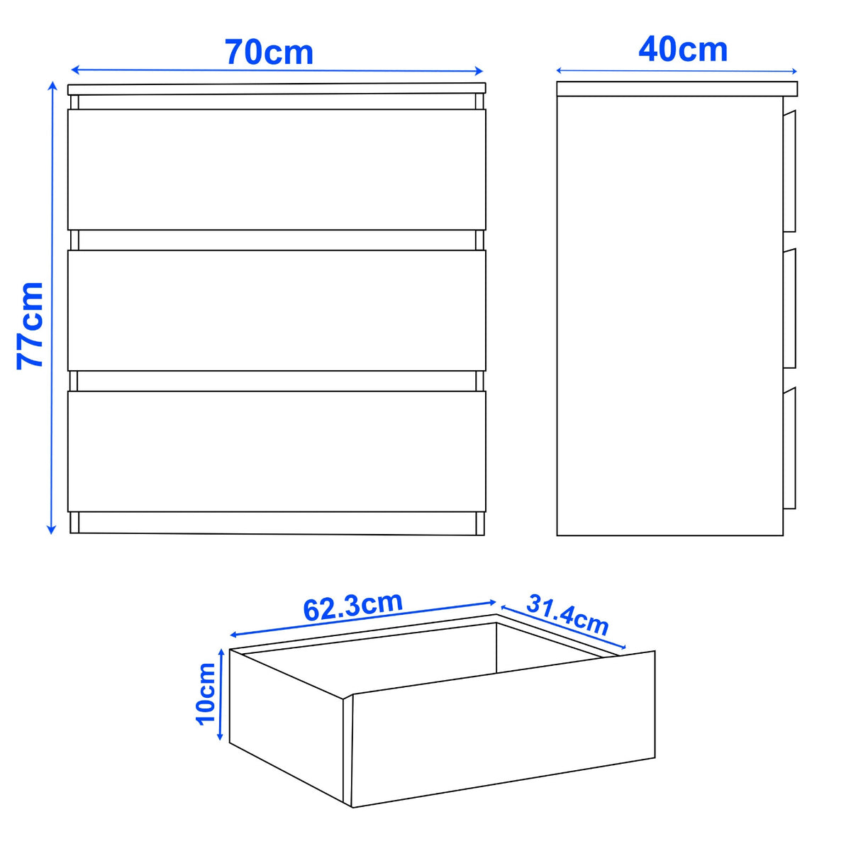High Gloss Chest of Drawers – Tall & Wide Bedroom Storage Cabinet