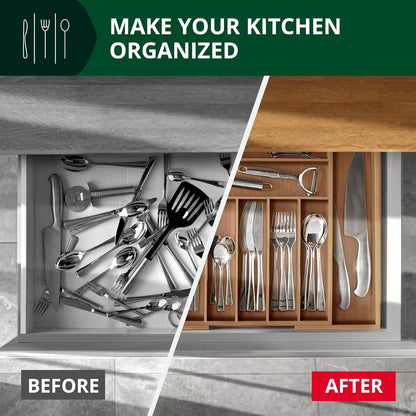 Bamboo Cutlery Tray – 9-Slot Kitchen Drawer Organiser for Flatware & Utensils