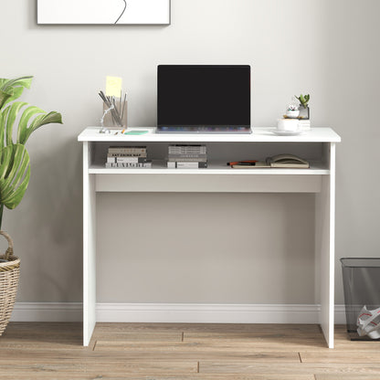 Writing Desk Laptop Table Workstation with Shelf Home Office High Gloss White
