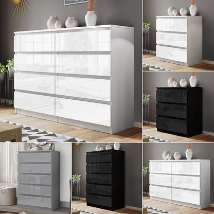 High Gloss Chest of Drawers – Tall & Wide Bedroom Storage Cabinet