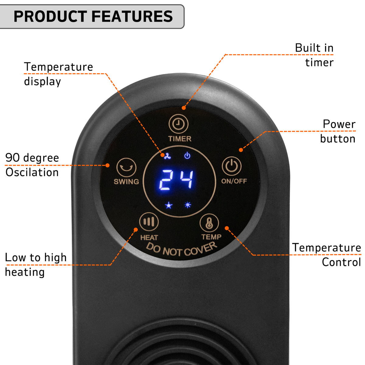 Electric Heater Energy Efficient, Ceramic Tower Fan, Silent, by Nuovva