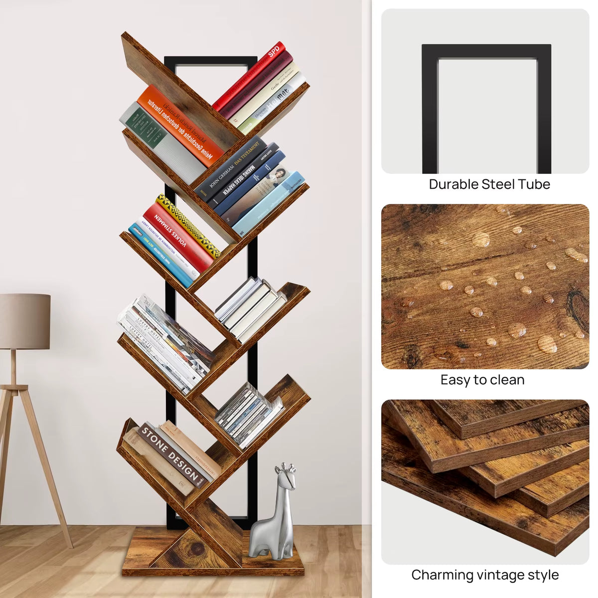 Stylish 9-Tier Tree Bookshelf - Elegant Floor Standing Bookcase for Unique Display and Storage Solutions